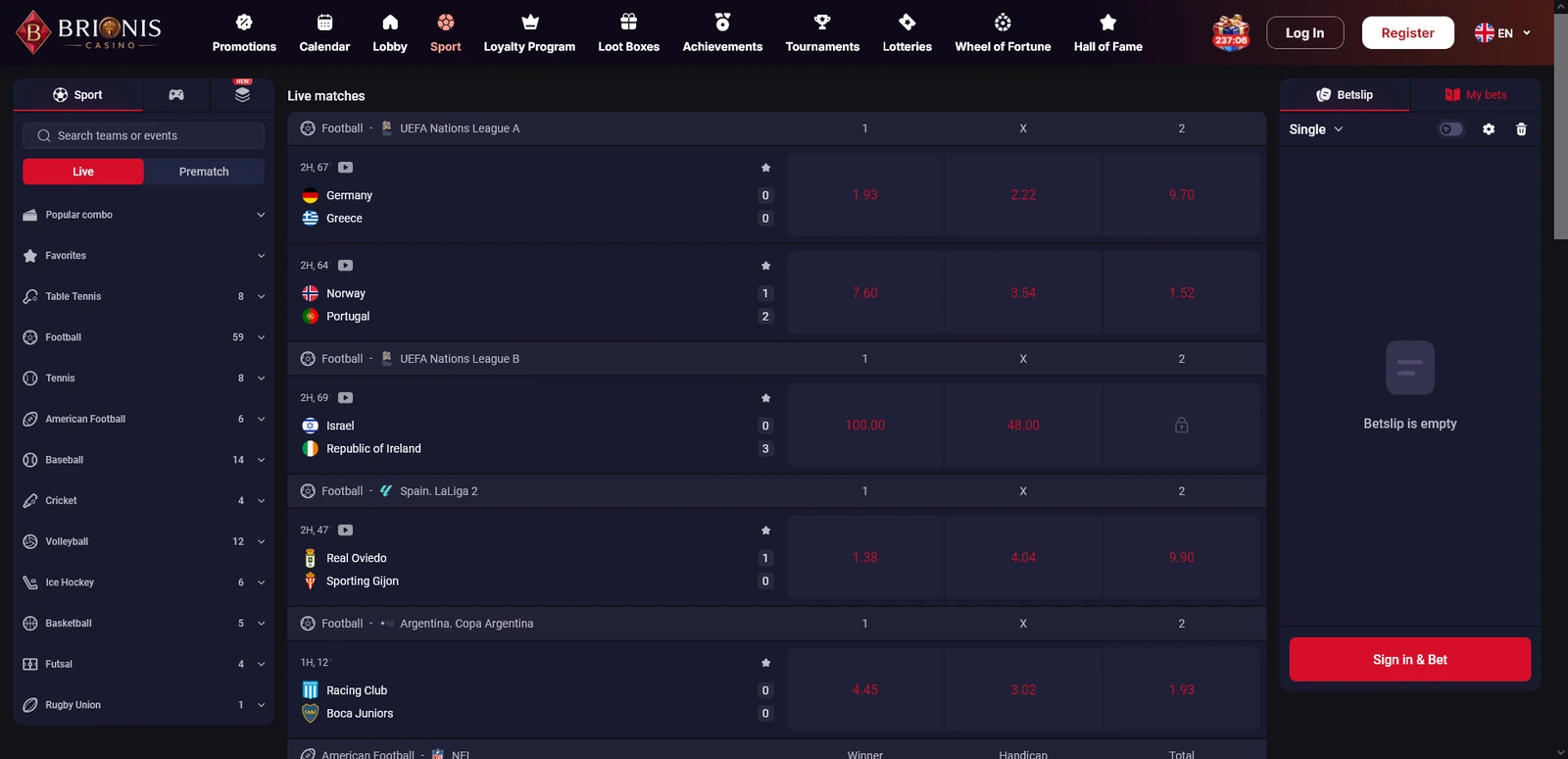 Betting sports — Brionis Casino